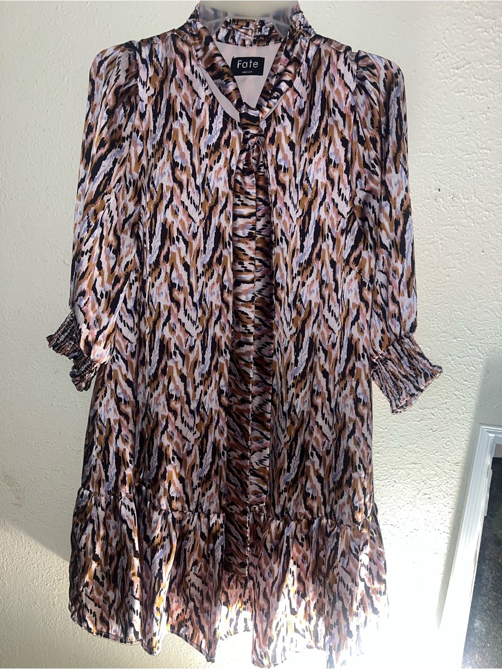 Fate Tiered Midi Dress in Black, Brown, Pink and Cream Animal Print
